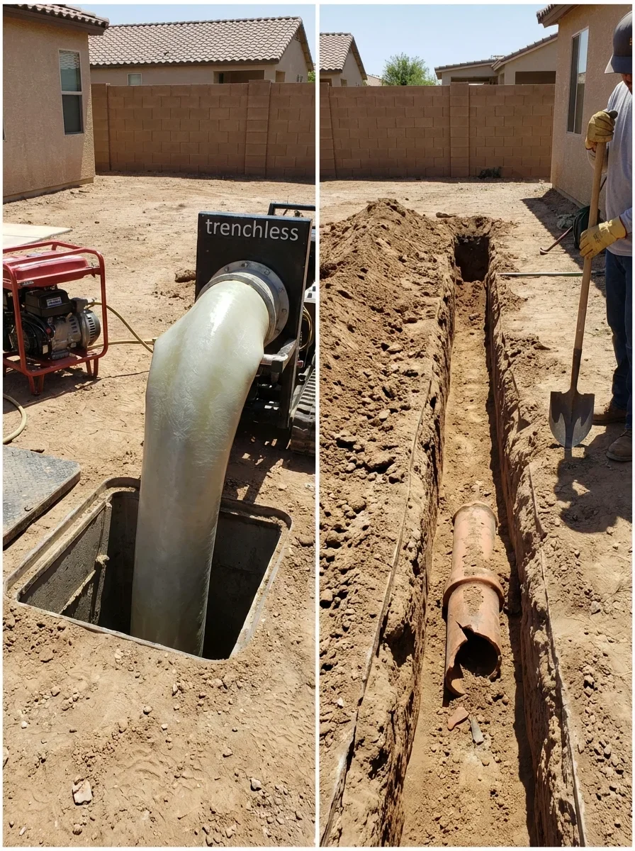 How Each Method Actually Works — trenchless sewer repair vs traditional Phoenix